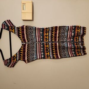 H&M zip up mini dress with colorful aztec print, size 6